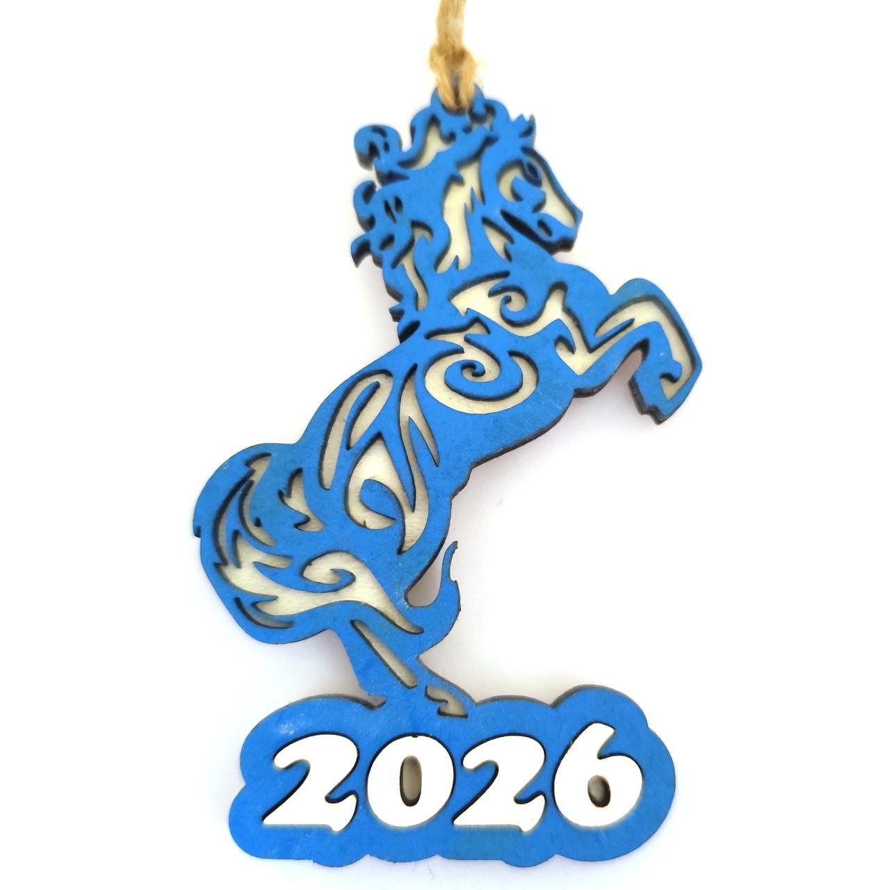Игрушка новогодняя Год Лошади 2026 с магнитом ХДФ 10х6,5 см Синий (2787659068)