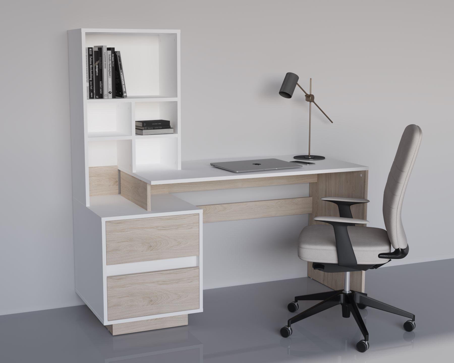 Комп'ютерний стіл Intarsio HECTOR_B/G_L 150х60 Білий діамант/Гікорі рокфорд світлий (28710928) - фото 2 Комп'ютерний стіл Intarsio HECTOR_B/G_L 150х60 Білий діамант/Гікорі рокфорд світлий (28710928) - фото 2