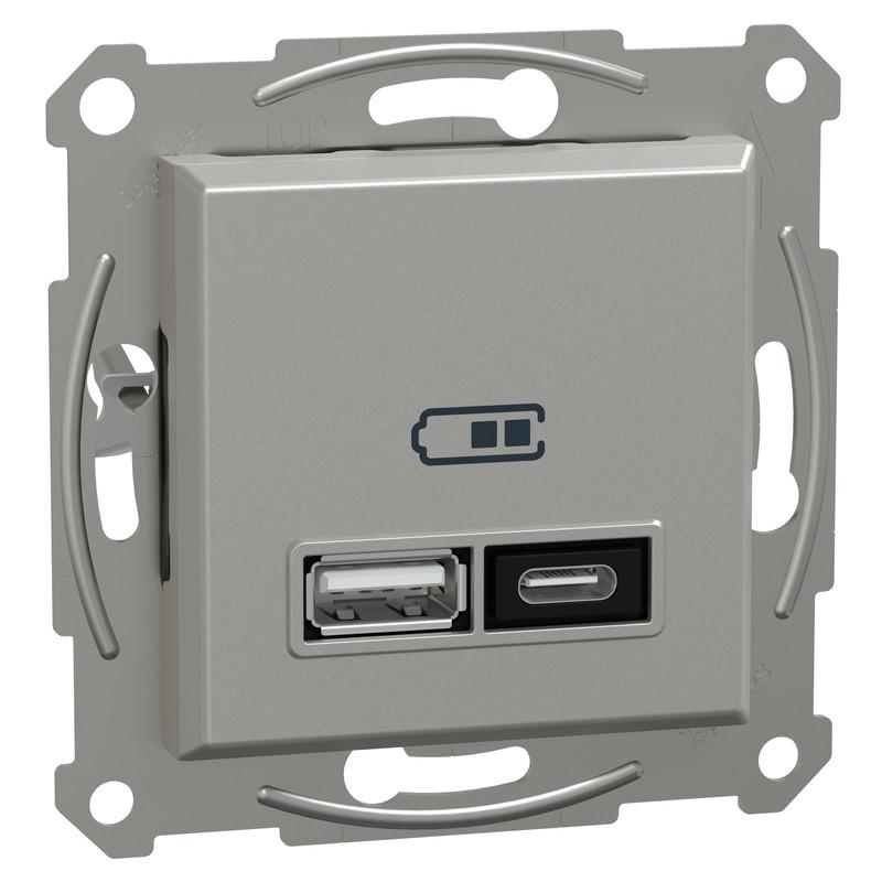 Розетка USB Schneider Electric Asfora тип А+С 21W 3A Алюминиевый ABS (EPH2700561)