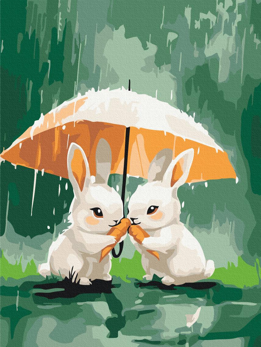 Картина по номерам Brushme Два зайца под зонтиком 30x40 см (KBS0194)