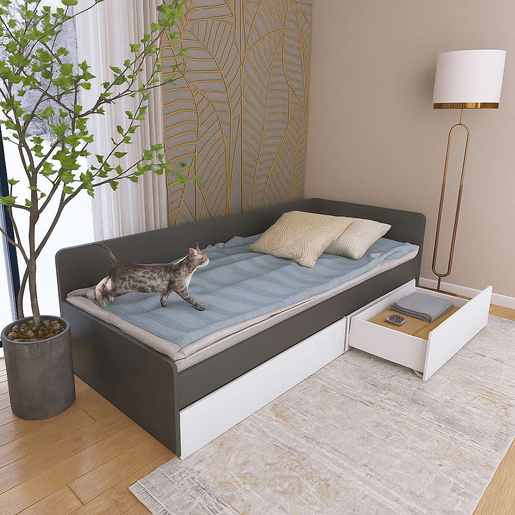 Кровать с ящиками Эверест 800 сплошной щит 80x190 см Графитовый/Белый (ЕВ20739.15) - фото 3 Кровать с ящиками Эверест 800 сплошной щит 80x190 см Графитовый/Белый (ЕВ20739.15) - фото 3