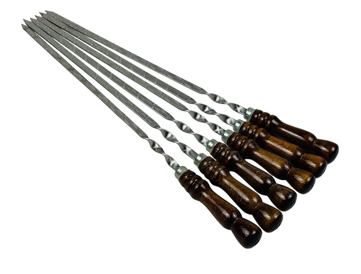 Набор шампуров Кизляр из нержавеющей стали 3 мм с деревянной ручкой 63 см 6 шт. Коричневый (124-10-SH-3105)