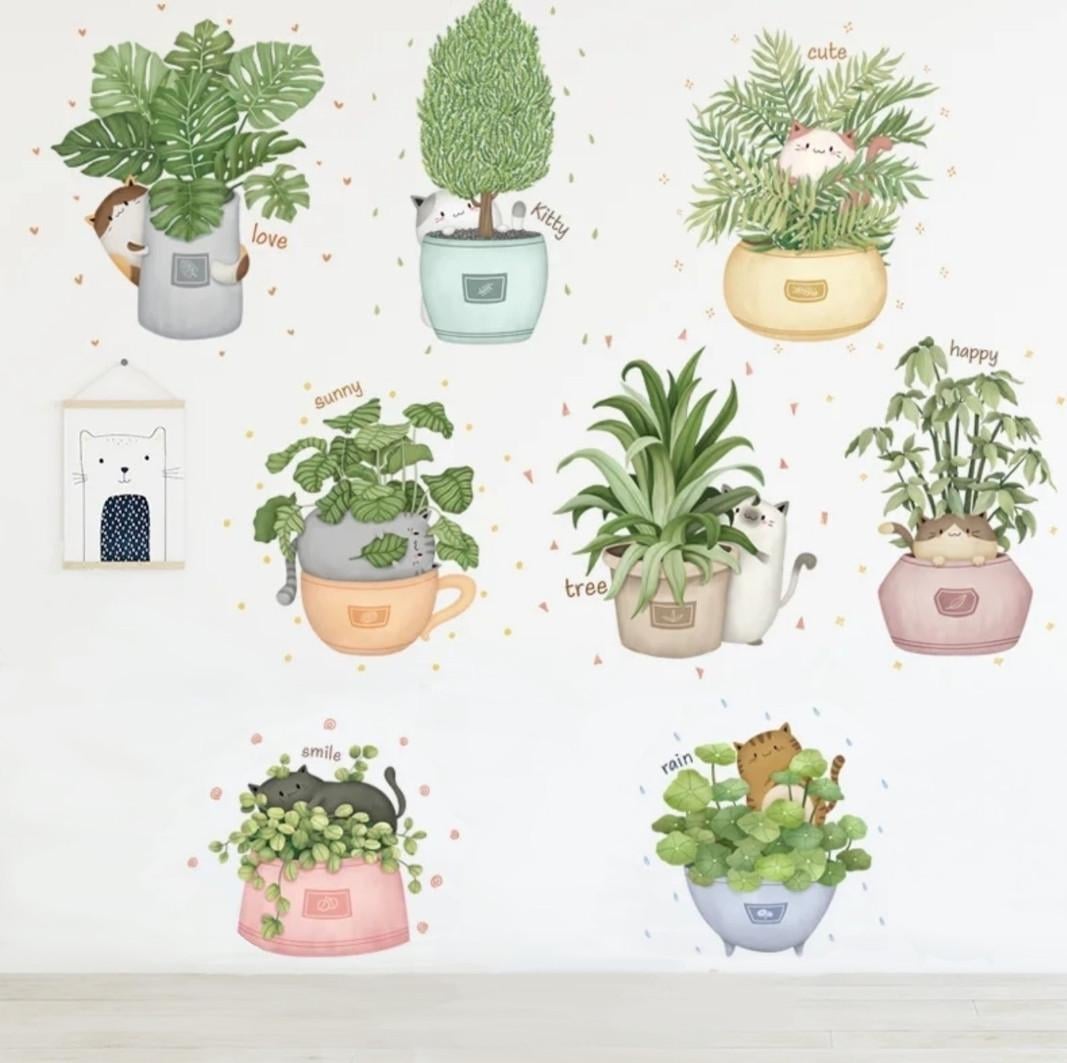 Наклейки виниловые Кошки в вазонах Lovely Cats лист 60х90 см (Б471-5 ZDB-2615)