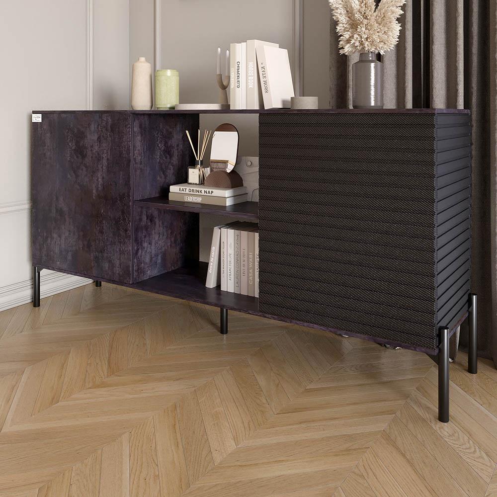 Комод відкритий Lion Грей на чорних металевих ніжках Бетон темний/Асфальт (000-000-2122)