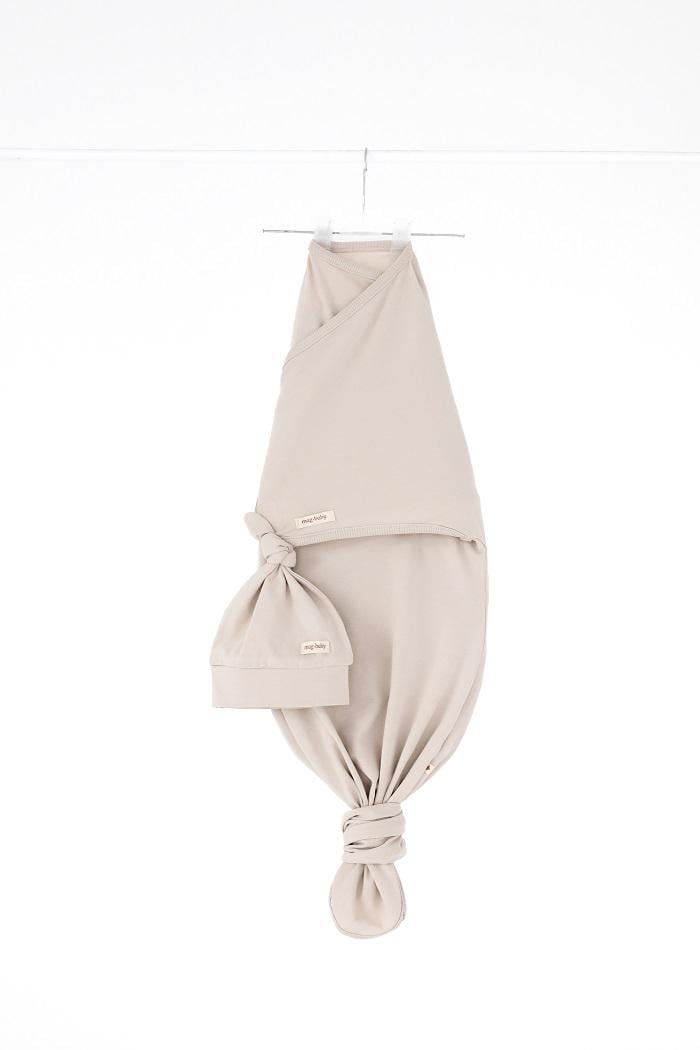 Пеленка-кокон для новорожденного безразмерная на липучках с шапочкой 0-9 мес 1 м Слоновая кость (MG145)