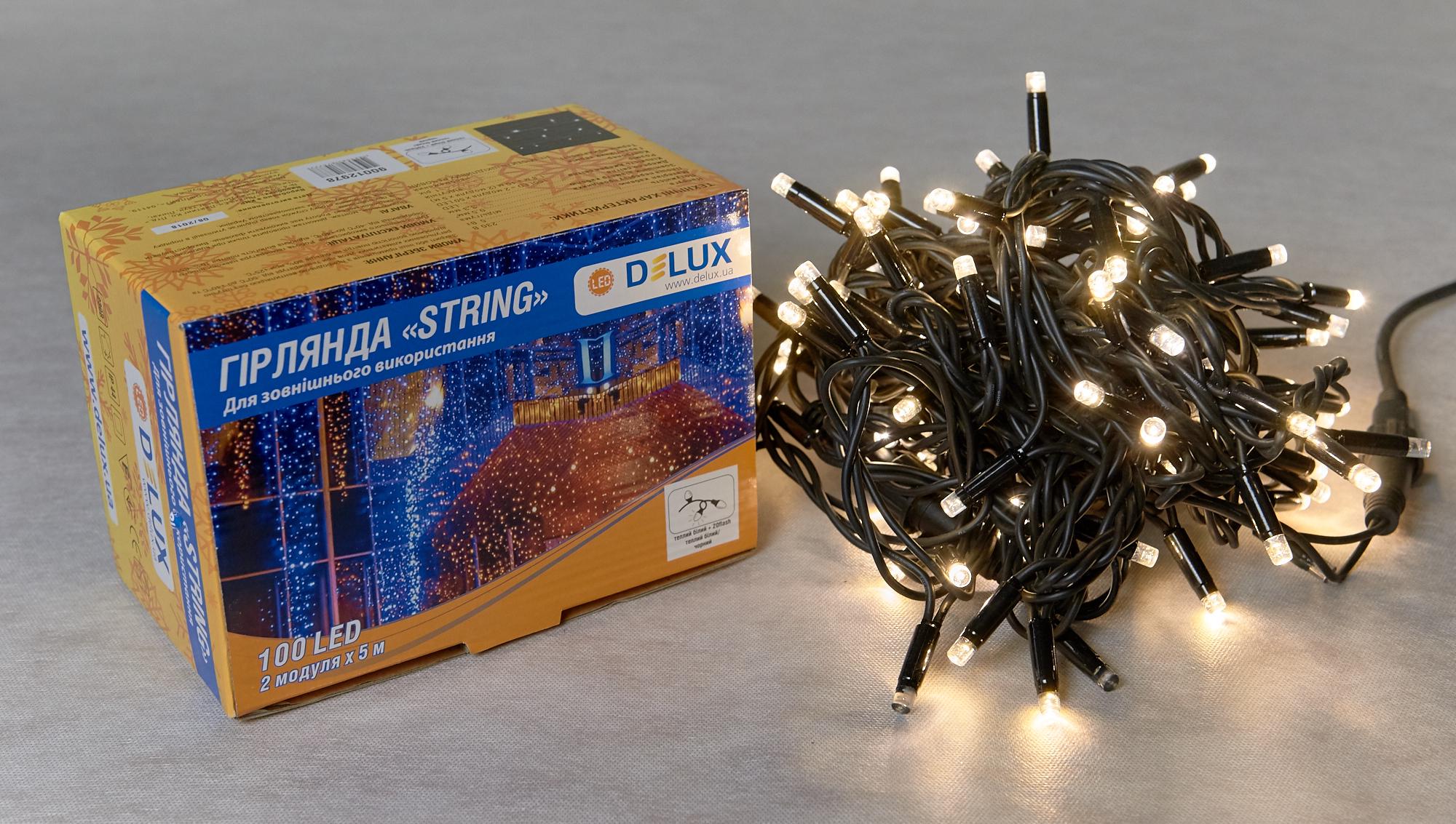 Гирлянда внешняя Delux String 100 LED IP44 EN 2x5 м Теплый белый/Черный (90016608)