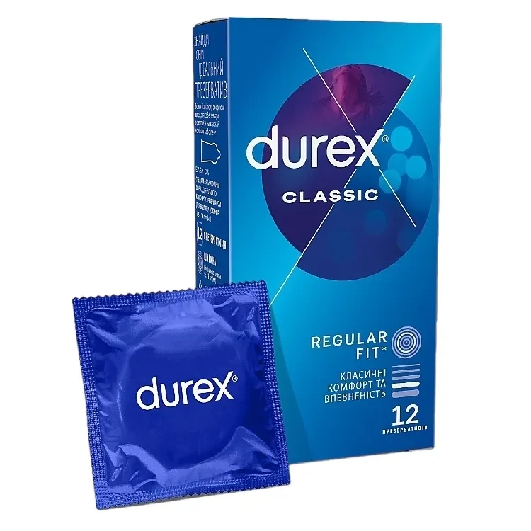 Презервативи класичні Durex Classic №12 латексні з лубрикантом/силіконовою змазкою (000002544)