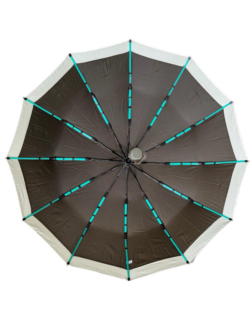 Парасолька автоматична жіноча Bellissimo 12 спиць 6 сегментів Коричневий з бежевою облямівкою (654/2) - фото 4