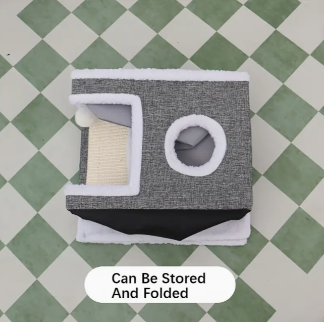 Ліжко-будиночок котяче дворівневе з печерою і кігтеточкою 41x41x35 см Сірий (2011) - фото 4 Ліжко-будиночок котяче дворівневе з печерою і кігтеточкою 41x41x35 см Сірий (2011) - фото 4