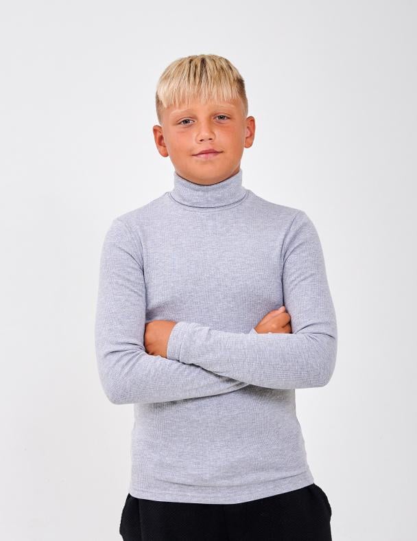 Гольф с отворотом для мальчика Smil Кашкорс с начесом 176 см Серый меланж (114028)