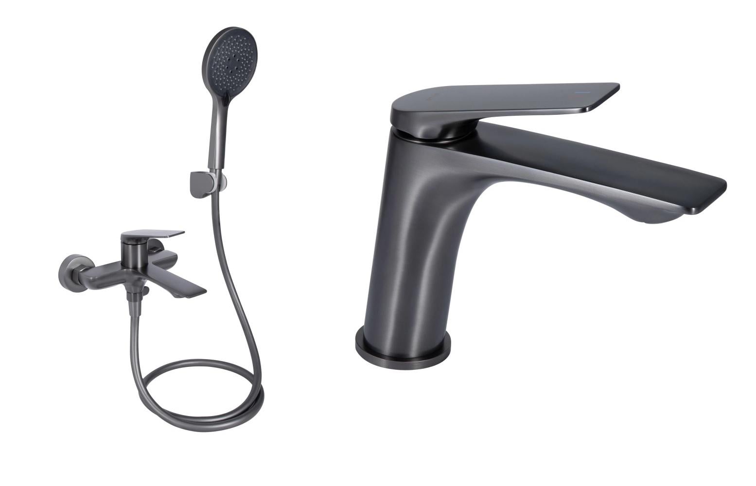 Набір змішувачів для ванни Qtap PVD з душовим гарнітуром Графітовий (QTVLA259GMB45643)