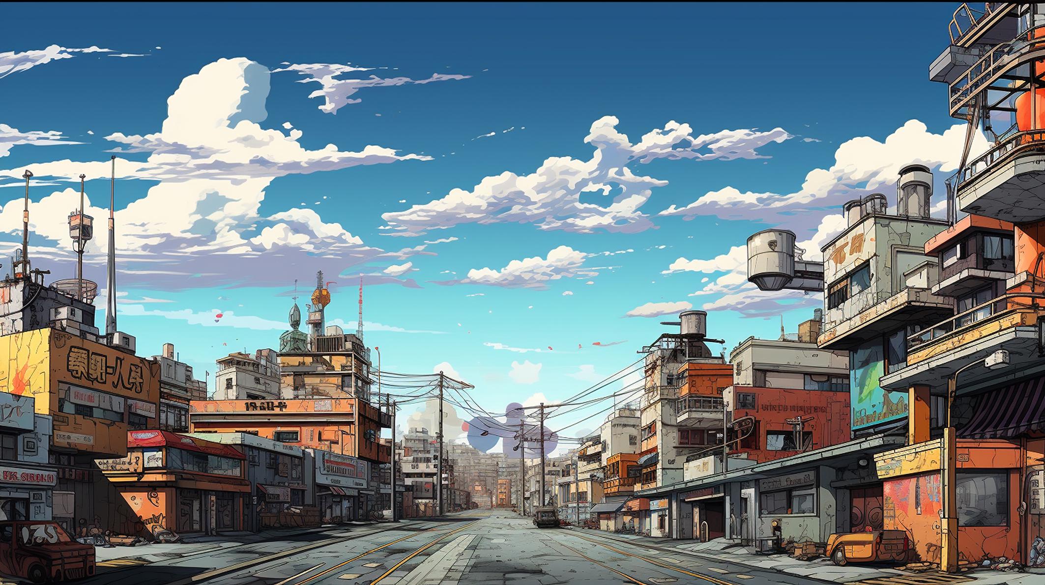 Фотообои флизелиновые Upstream Город в стиле аниме 230х153 см (SPF-146/3)