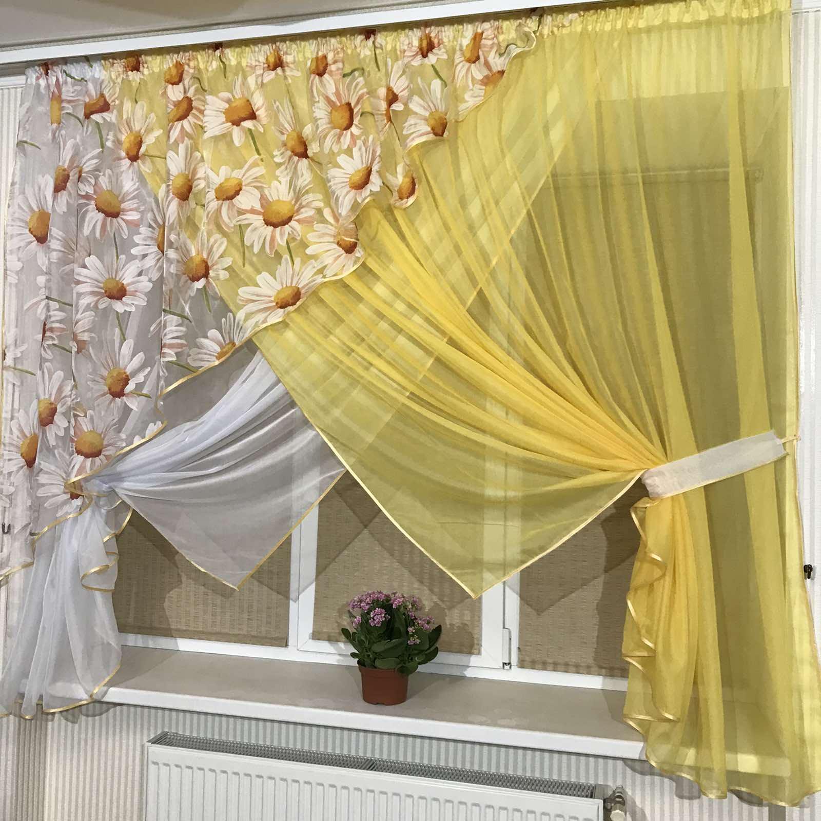 Занавеска на кухню TG Home №362 Ромашка Желтый (362-16/913-1) - фото 2 Занавеска на кухню TG Home №362 Ромашка Желтый (362-16/913-1) - фото 2