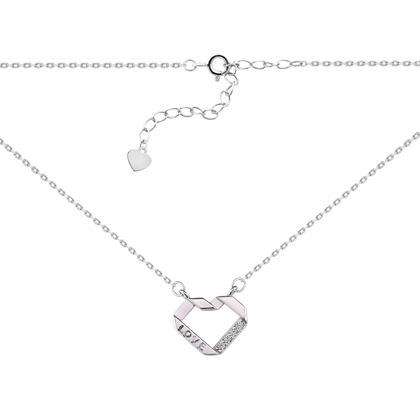 Колье серебряное Любовь сердечко с мерцающими камнями