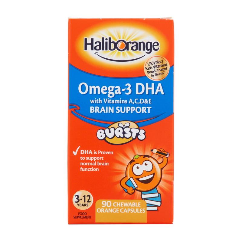 Омега 3 жирные кислоты для детей Haliborange Omega-3 DHA + Vits A C & D Brain Support 90 капс. Апельсин (21221-01)
