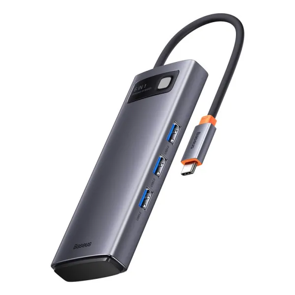 Хаб Baseus Metal Gleam Series 6в1 Type-C Type-C to USB3,0х3/PDх1/SD/TFх1 WKWG030213 Grey - фото 3