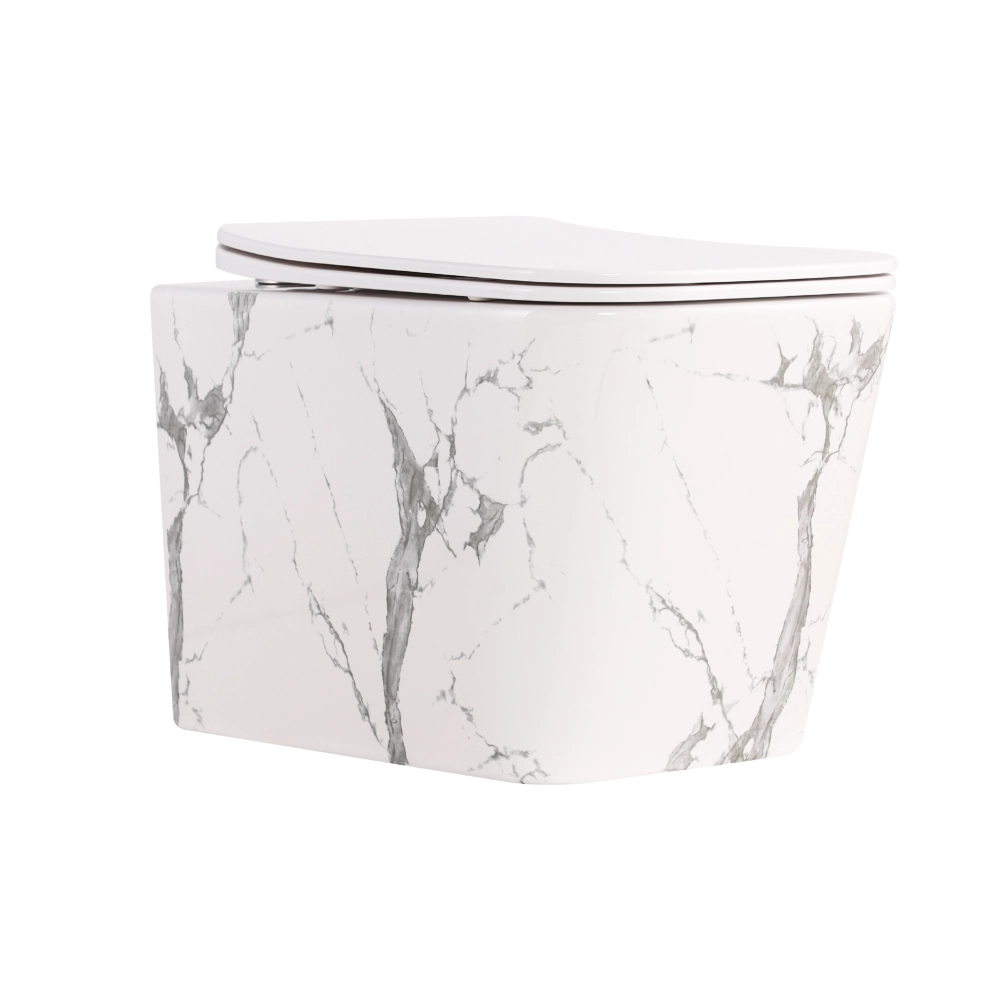 Унітаз підвісний безобідковий Qtap Tern Ultra Quiet Marble Торнадо з сидінням та мікроліфтом Білий мармур (QTTER26MR49002)