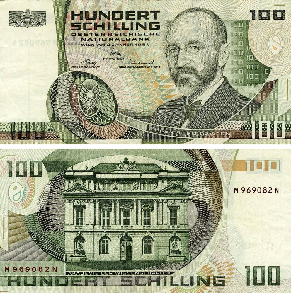 Коллекционная банкнота Австрия 100 шиллингов 1984 F-VF P150 (Б18205)