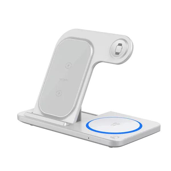 Зарядное устройство беспроводное WIWU Wi-W020 3в1 Foldable 15W подсветка White (6976195093537)