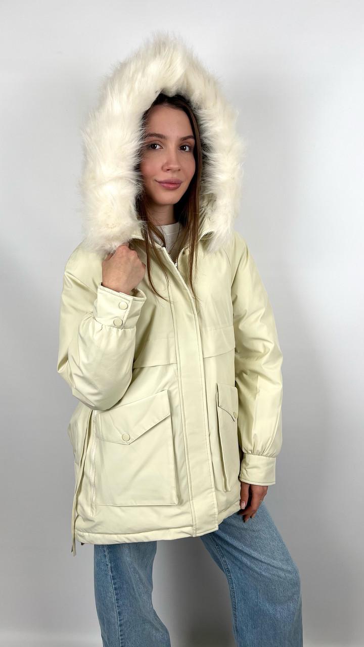 Куртка женская зимняя р. 44 Бежевый/Белый (#3065-02)