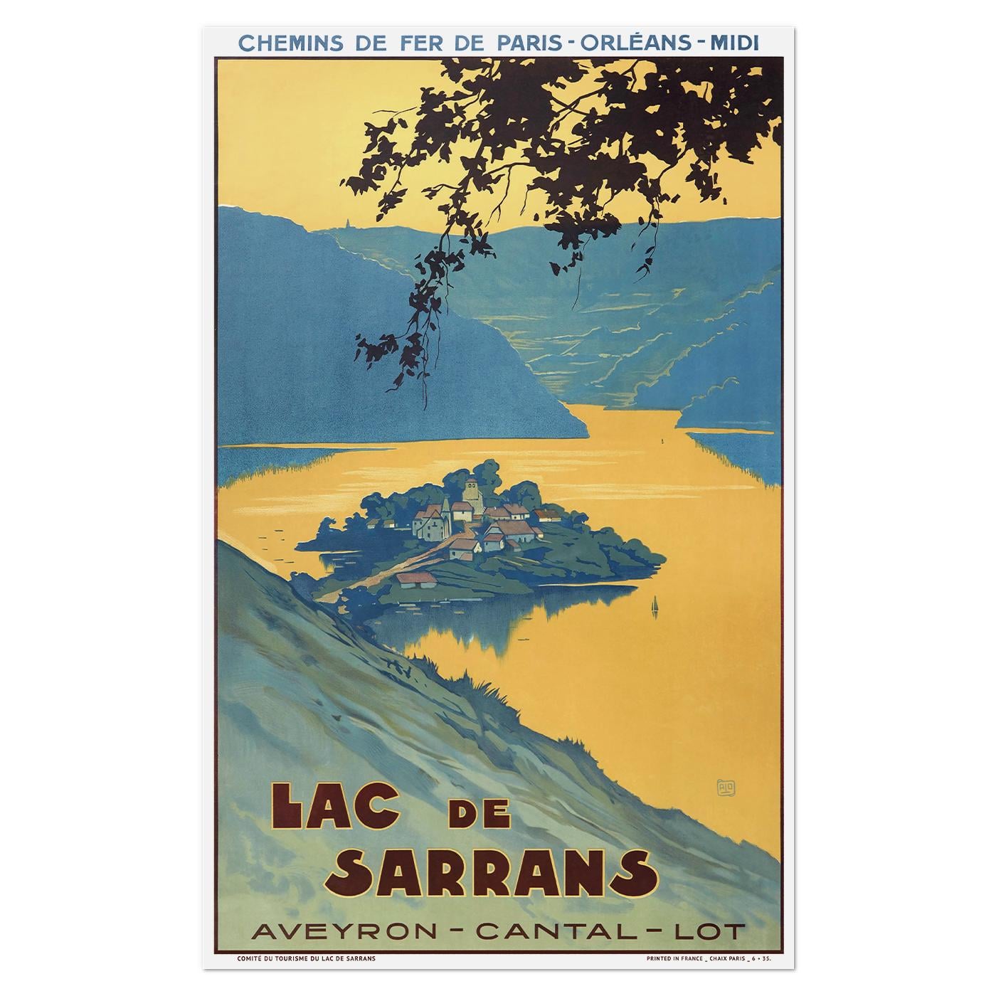 Плакат туристический Франция Озеро Сарранс 1935 54x86 см (0159)