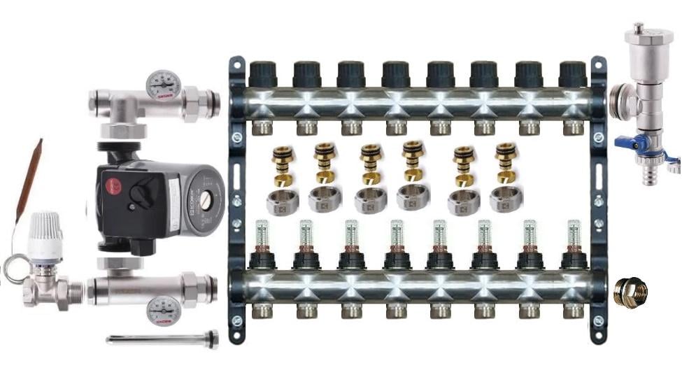 Колектор для теплої підлоги Lider Comfort 8 контурів прямий комплект (9235852)