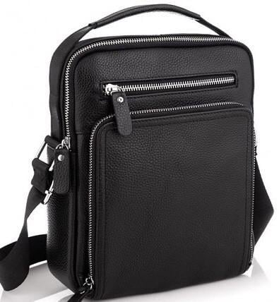 Сумка мужская Tiding Bag через плечо кожаная с ручкой Черный (M32432)