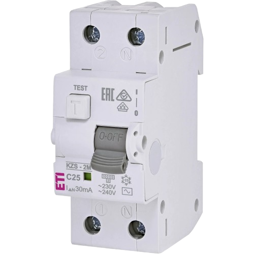 Дифференциальный выключатель ETI KZS-2M 2-полюсный C25A 10 kA Белый (654491)