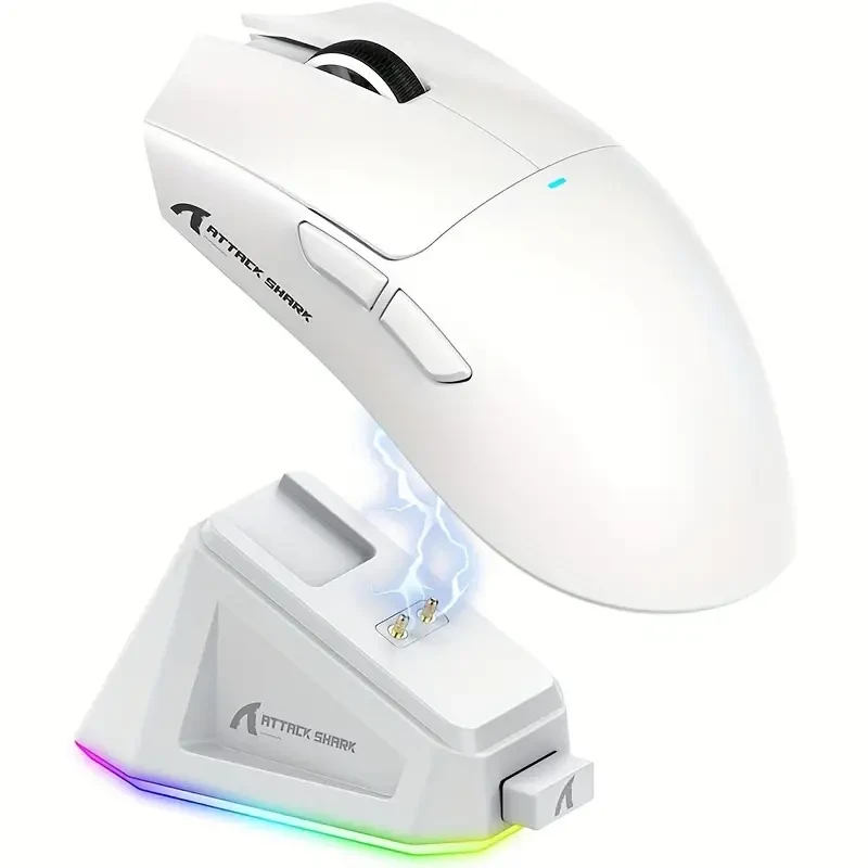Компьютерная мышка игровая attack shark X11 63g PAW3311 22000 DPI Bluetooth/2.4G/USB-C RGB док-станция Белый (2675538031)