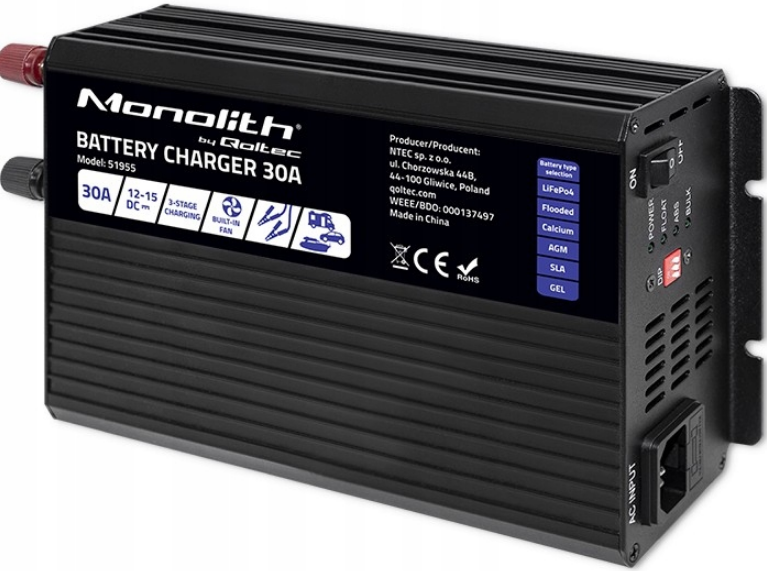 Зарядное устройство для аккумуляторов Qoltec LiFePO4 AGM GEL SLA 30A 12V (25018487) Зарядное устройство для аккумуляторов Qoltec LiFePO4 AGM GEL SLA 30A 12V (25018487)