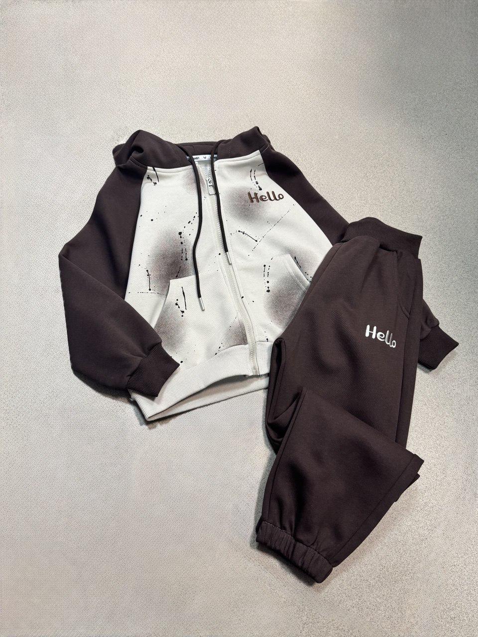 Костюм спортивный на девочку и мальчика Kids 140-146 см Бежево-коричневый