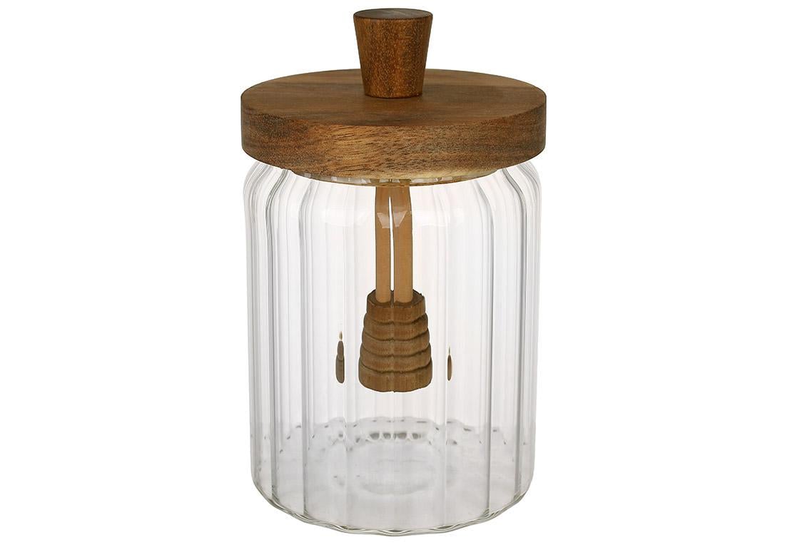 Банка для меда стеклянная с деревянной крышкой и ложкой из акации 550 мл (992-441)