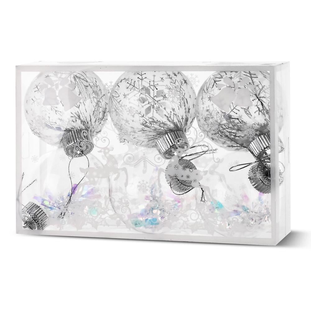 Елочные шарики Stenson R96253 6 шт. 8 см с новогодней мишурой Прозрачный (25441493)