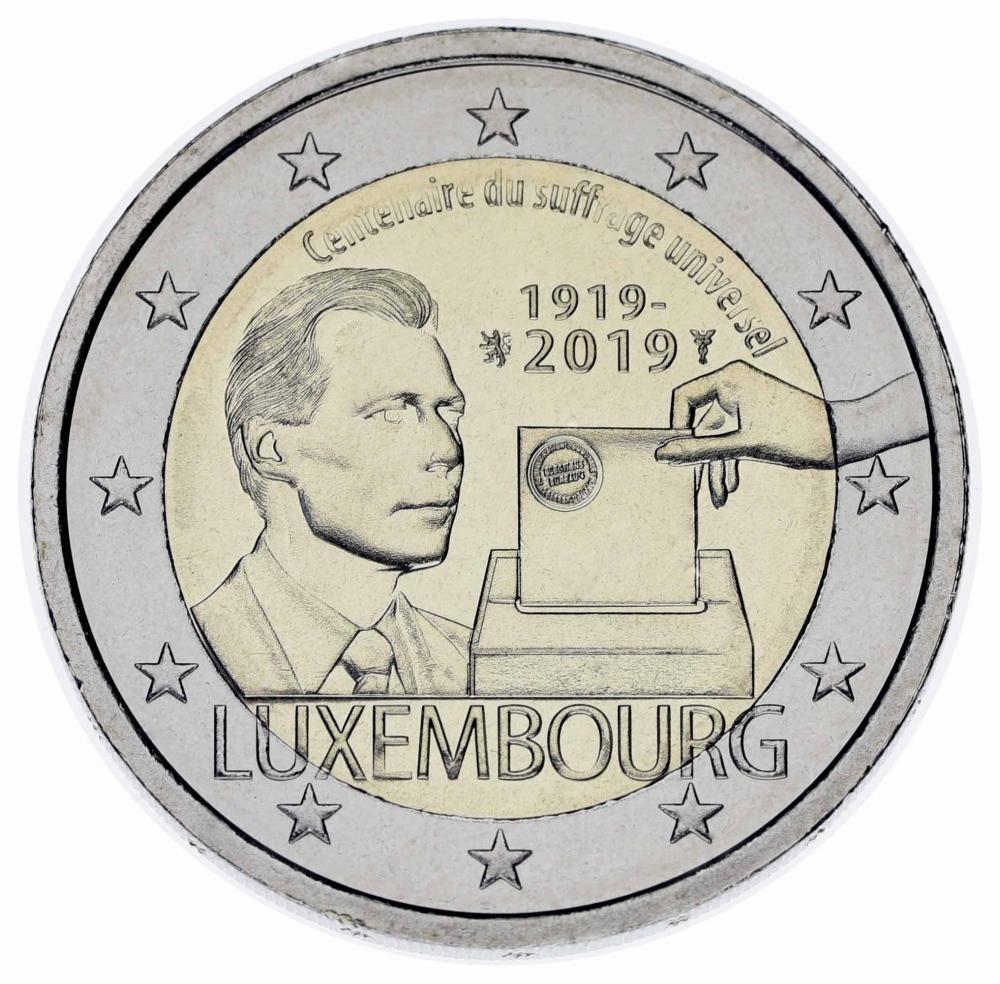 Коллекционная монета Люксембург 2 евро 2019 Биметалл 100-летие универсального права голоса UNC (М12821)