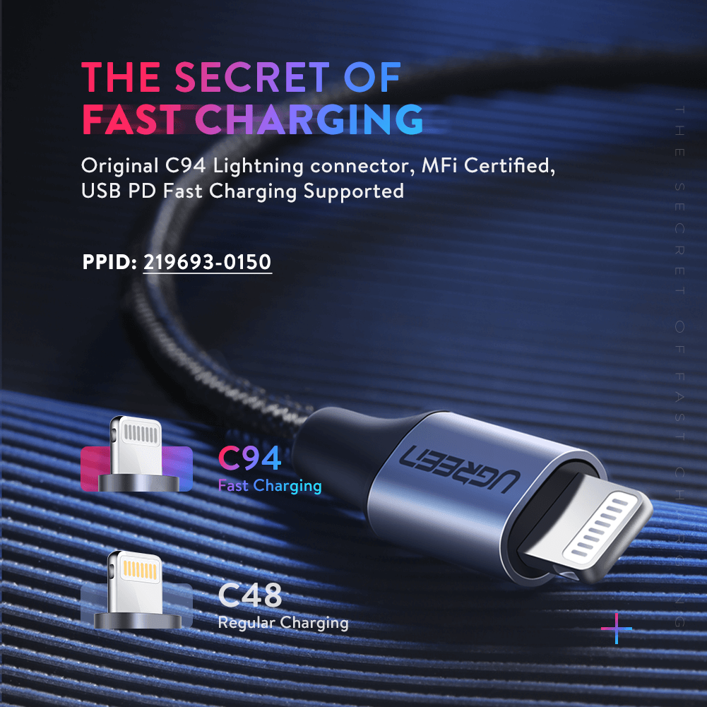 Кабель зарядный Ugreen MFi сертифицированный USB-C to lightning 1 м Black (US304) - фото 3