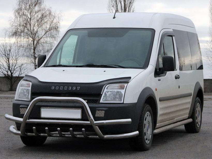 Кенгурятник с двойными усами WT003-Plus-2 CAN для Ford Connect 2006-2009 гг. нержавеющая сталь Хром