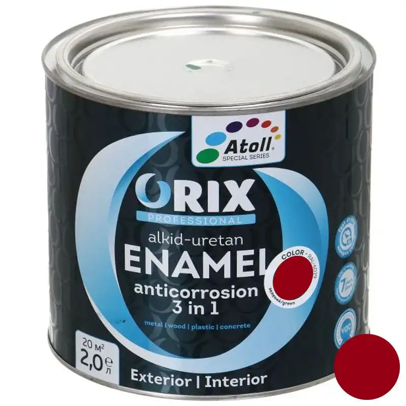 Эмаль антикоррозионная Atoll Orix Color 3в1 2 л Красный (2573797086)