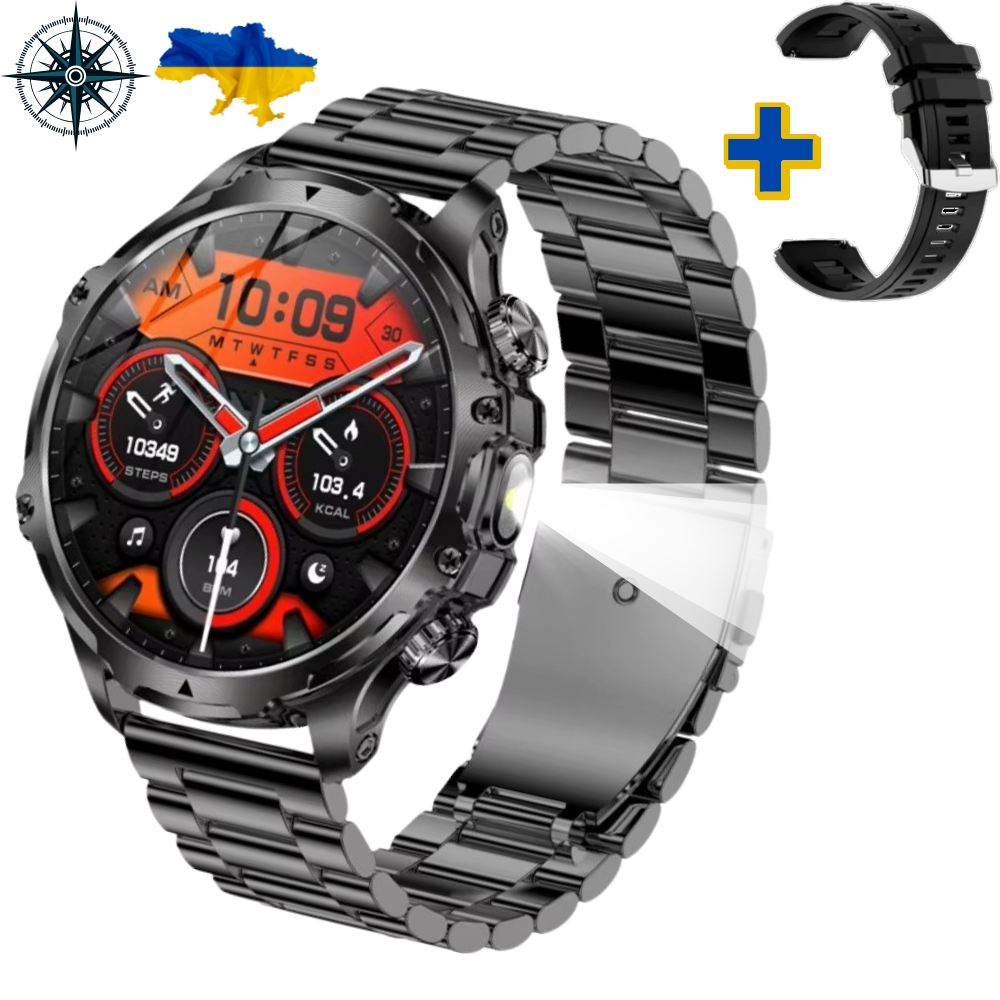 Смарт-годинник чоловічий військовий Modfit Tactic Blaze з компасом/функцією дзвінка та ремінцями 2 шт. залізний і силіконовий Чорний (1077-0322) - фото 17 Смарт-годинник чоловічий військовий Modfit Tactic Blaze з компасом/функцією дзвінка та ремінцями 2 шт. залізний і силіконовий Чорний (1077-0322) - фото 17