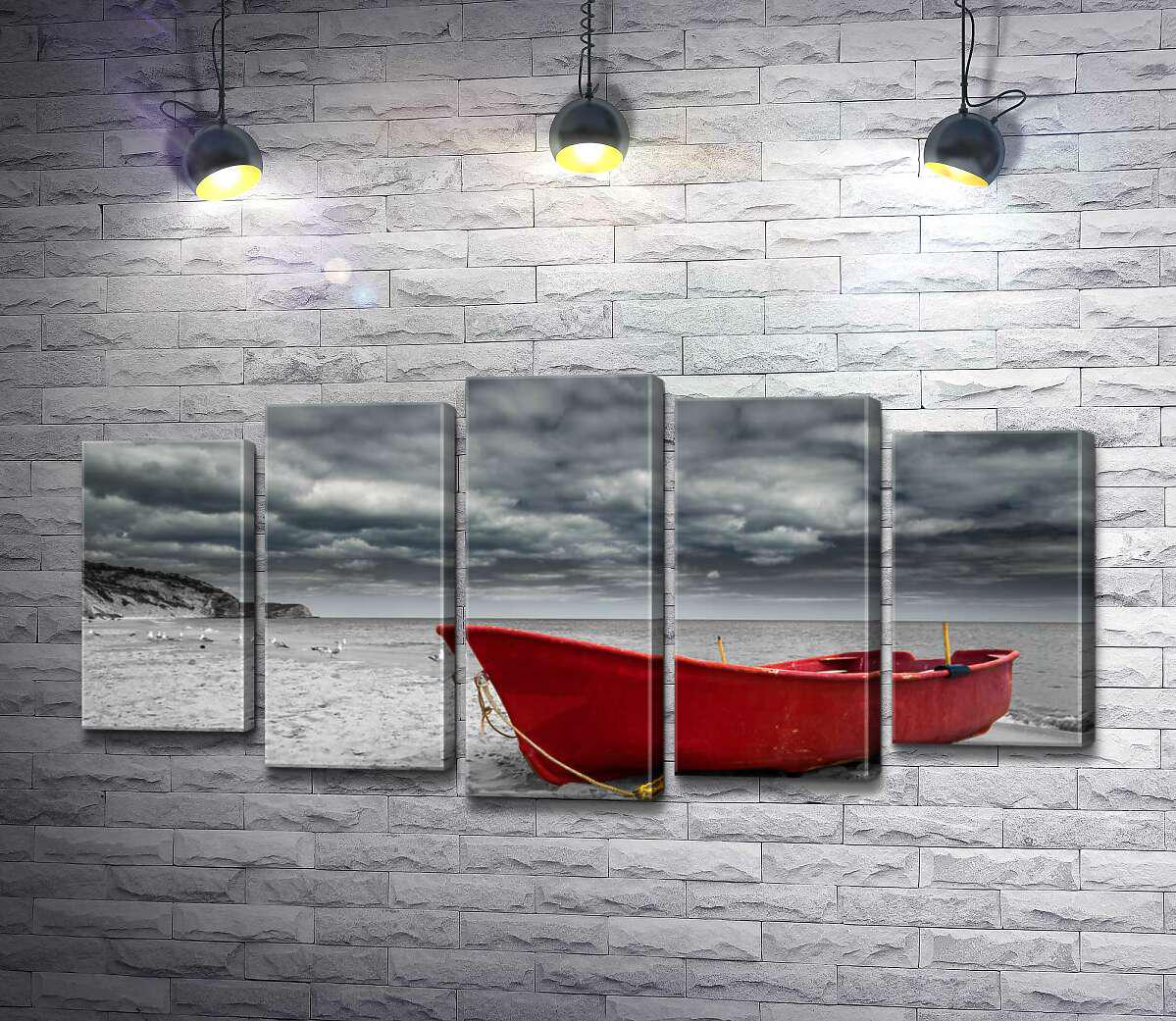 Модульная картина ArtPoster Красная лодка ждет прилива на пляжном песке 100x50 см Модуль №26 (003058)