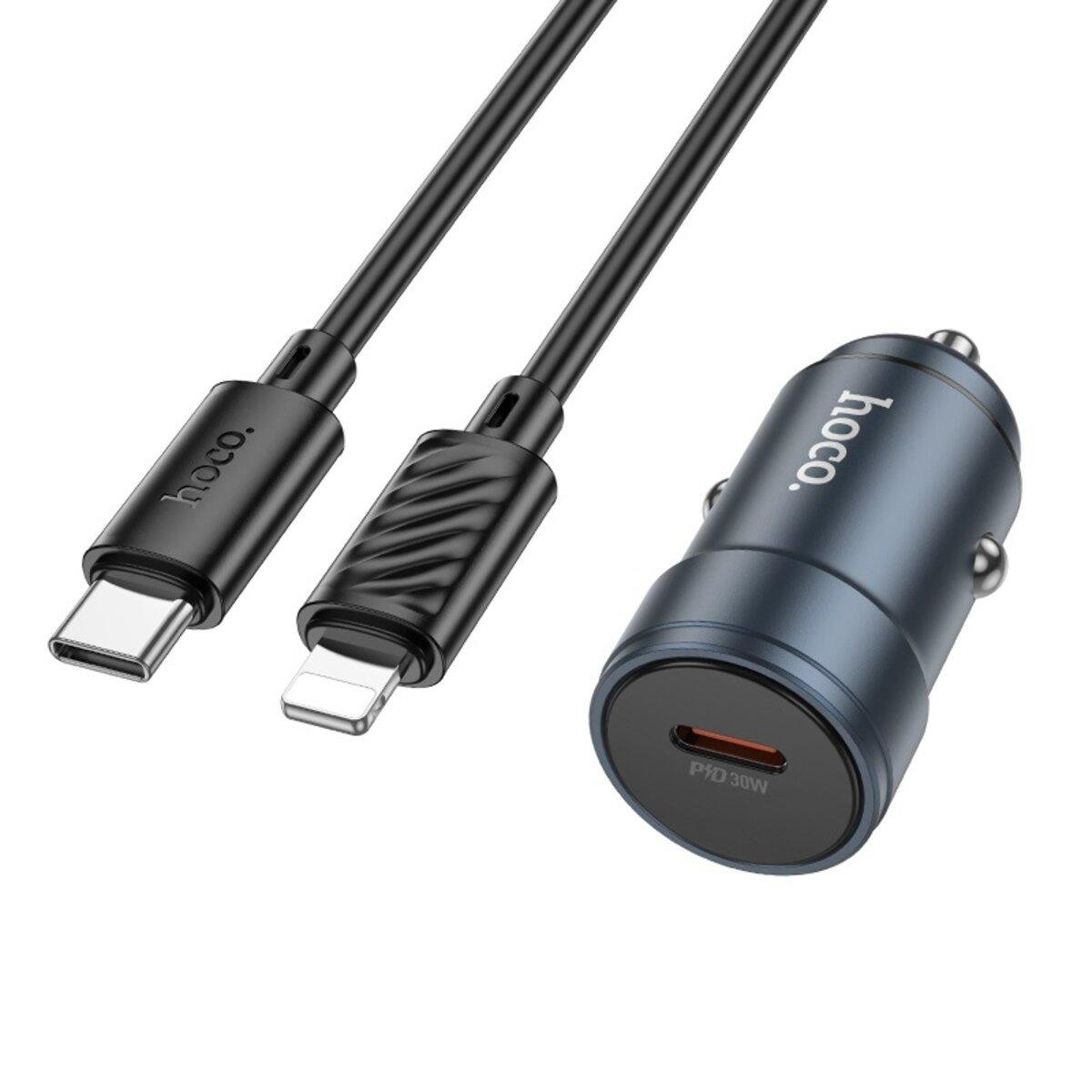 Зарядний пристрій автомобільний Hoco Z57 Glorious single-port PD car charger set Type-C to Lightning 30W Metal Grey (6942007633062)