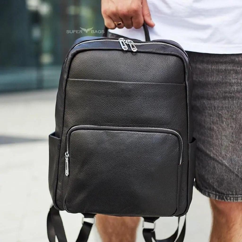 Рюкзак мужской Tiding Bag кожаный для ноутбука и путешествий Черный (59331)