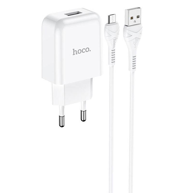 Зарядний мереживний пристрій універсальний HOCO N2 1USB 2,1A USB/MicroUSB White
