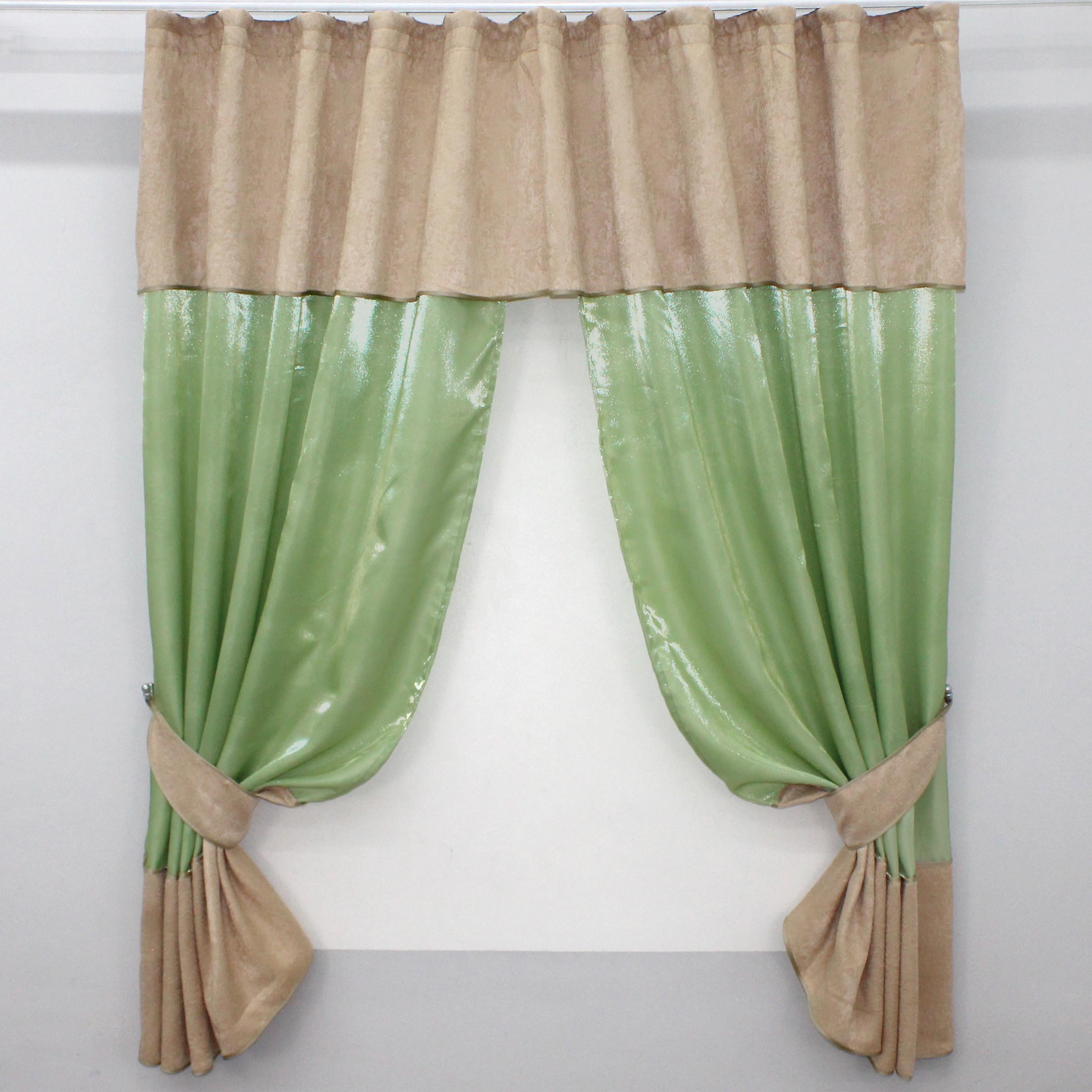 Шторы кухонные VR-Textil № 073к с ламбрекеном и подхватами 270х170 см Светло-оливковый/Песочный (52-0475)