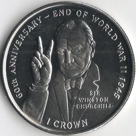 Колекційна монета Острів Мен 1 крона 2005 60 років Перемоги У. Черчилль UNC (KM#1274)