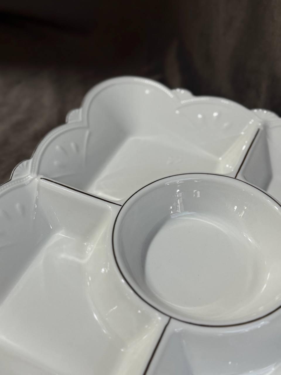 Менажниця керамічна YIWU HP-20-26 5-ти секційна 32 см Білий (HP-20-26) - фото 3