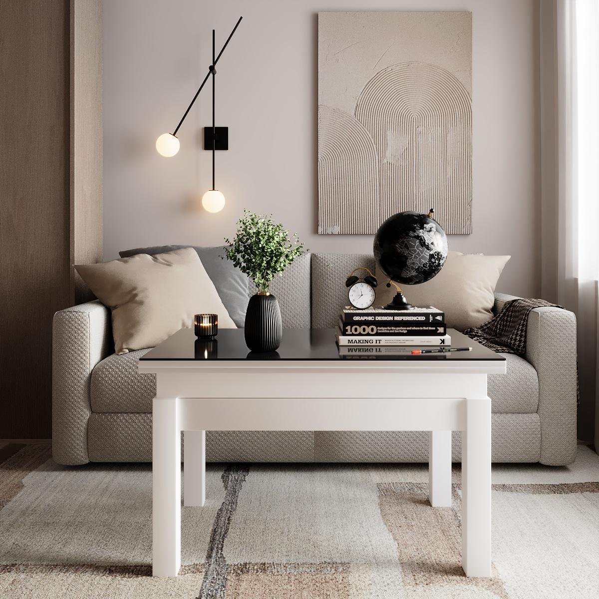 Журнальный стол-трансформер B-Fly Glass 900x554x600 мм Белый бриллиант/Белые ножки/Графитовое стекло (GATB10010100112) - фото 3 Журнальный стол-трансформер B-Fly Glass 900x554x600 мм Белый бриллиант/Белые ножки/Графитовое стекло (GATB10010100112) - фото 3