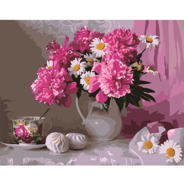 Набор для росписи по номерам Strateg Пионы с ромашками 40х50 см (VA-2641-mt)