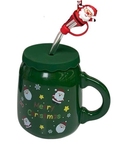 Чашка керамічна Olens 102-1082 Санта з кришкою і трубочкою 460 мл Зелений (2786133661) - фото 1 Чашка керамічна Olens 102-1082 Санта з кришкою і трубочкою 460 мл Зелений (2786133661) - фото 1