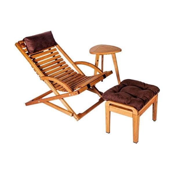 Комплект садовый Woodsun Chalet Swing Wood кресло-шезлонг/подставка под ноги с подушкой/подушка под голову/столик из массива дерева ясень (48420)