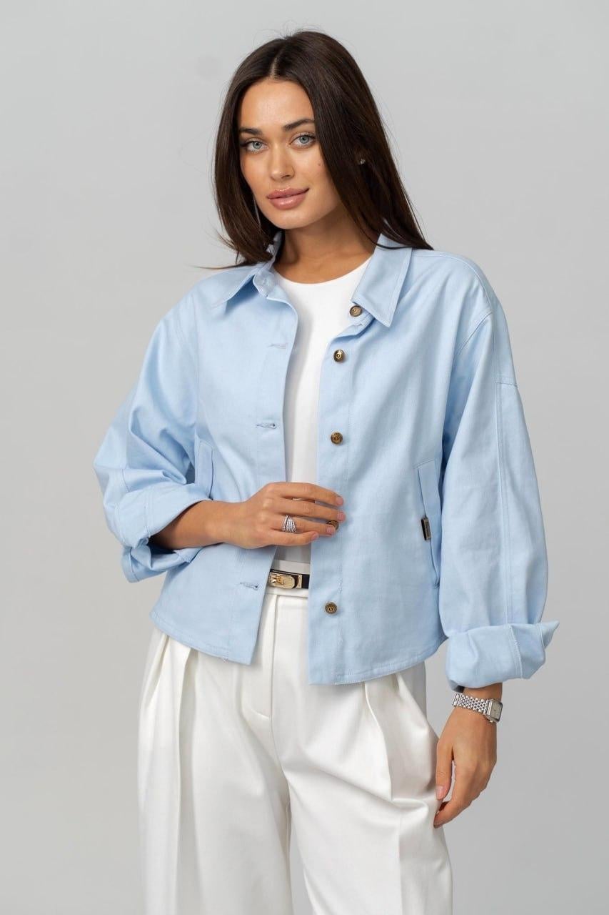 Кроп-жакет жіночий джинсовий oversize L Ніжно-блакитний (33297862)